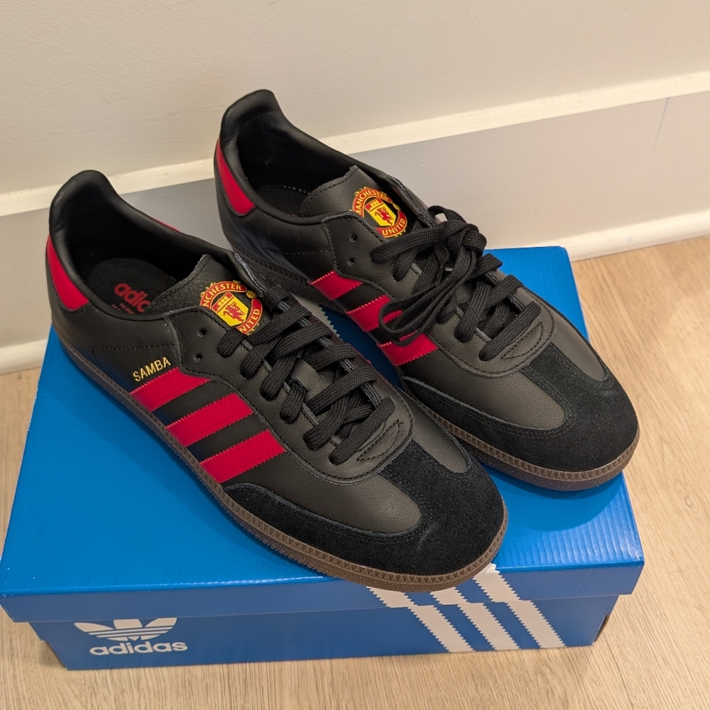 Adidas Men's Black and Red Striped Sneakers